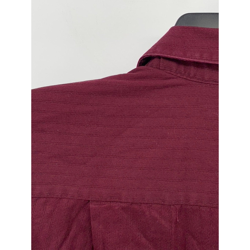 ALFANI Men's Burgundy Striped Fitted Long Sleeve Button-Up Shirt SZ 15 32/33(M)