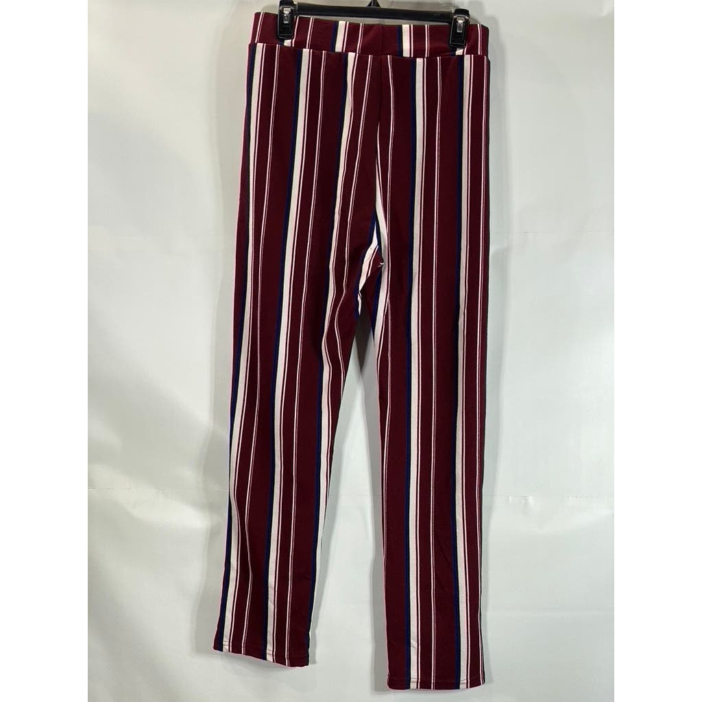 SPARK Women's Burgundy Striped Adjustable Strap Pull-On Pants SZ XL