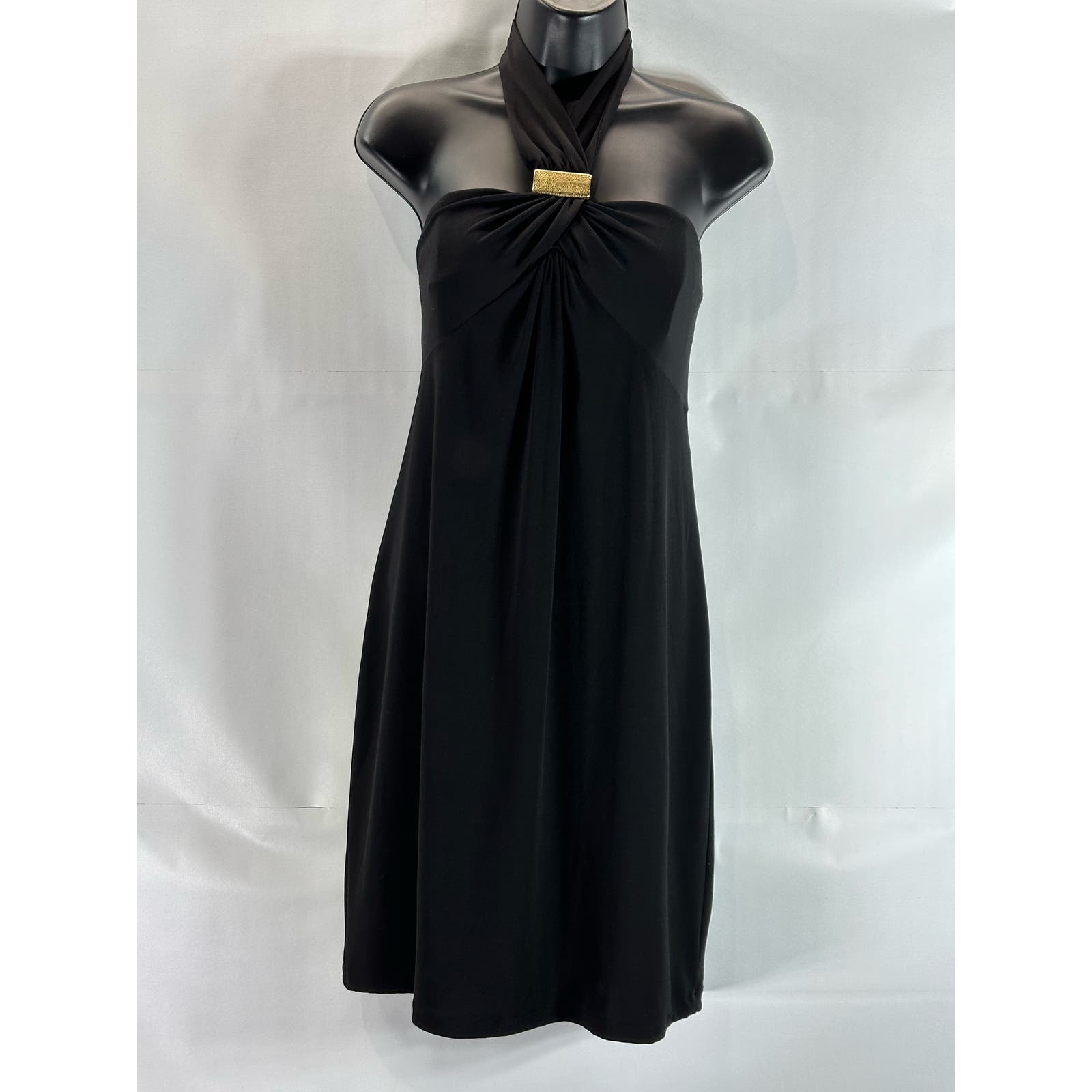 LAUNDRY By Shelli Segal Women's Black Hardware Halter Knee Length Dress SZ 10