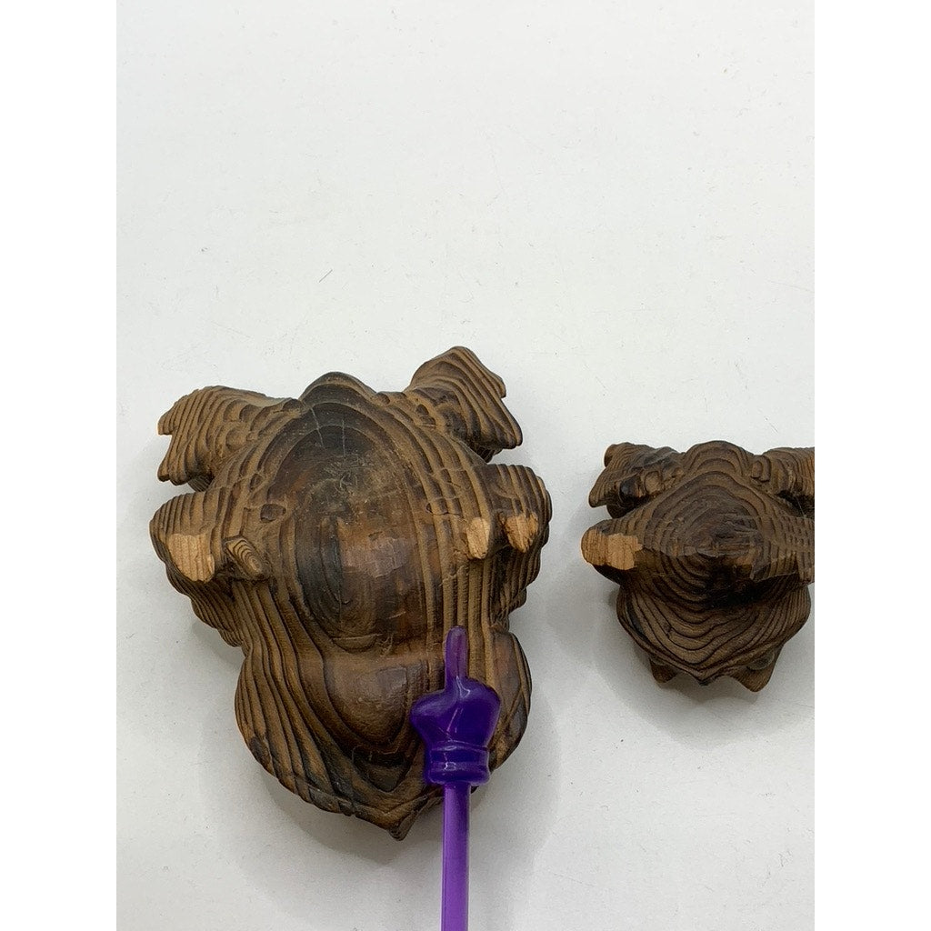 VINTAGE Brown Japanese Wood Carved Toad Set