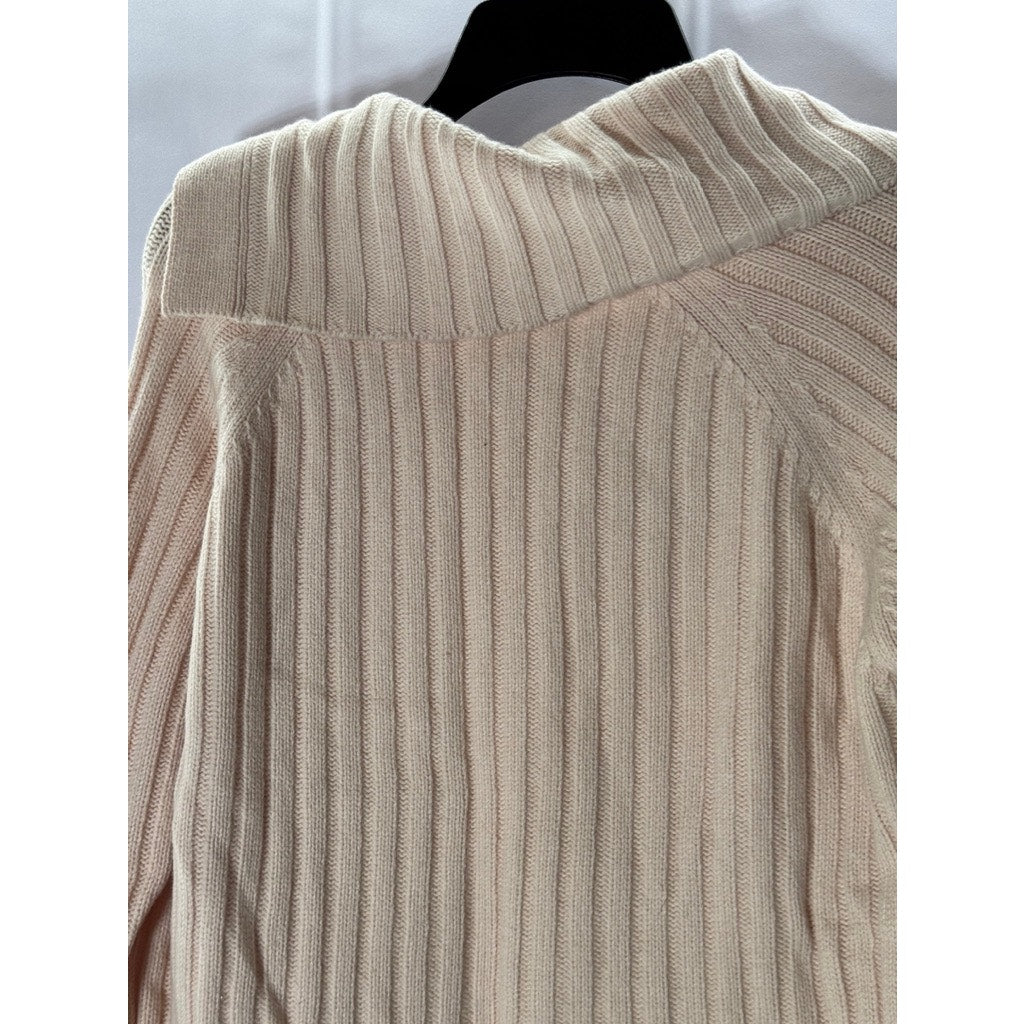 REBECCA TAYLOR Women's Pink Asymmetrical Collar Ribbed Long Sleeve Sweater SZ S