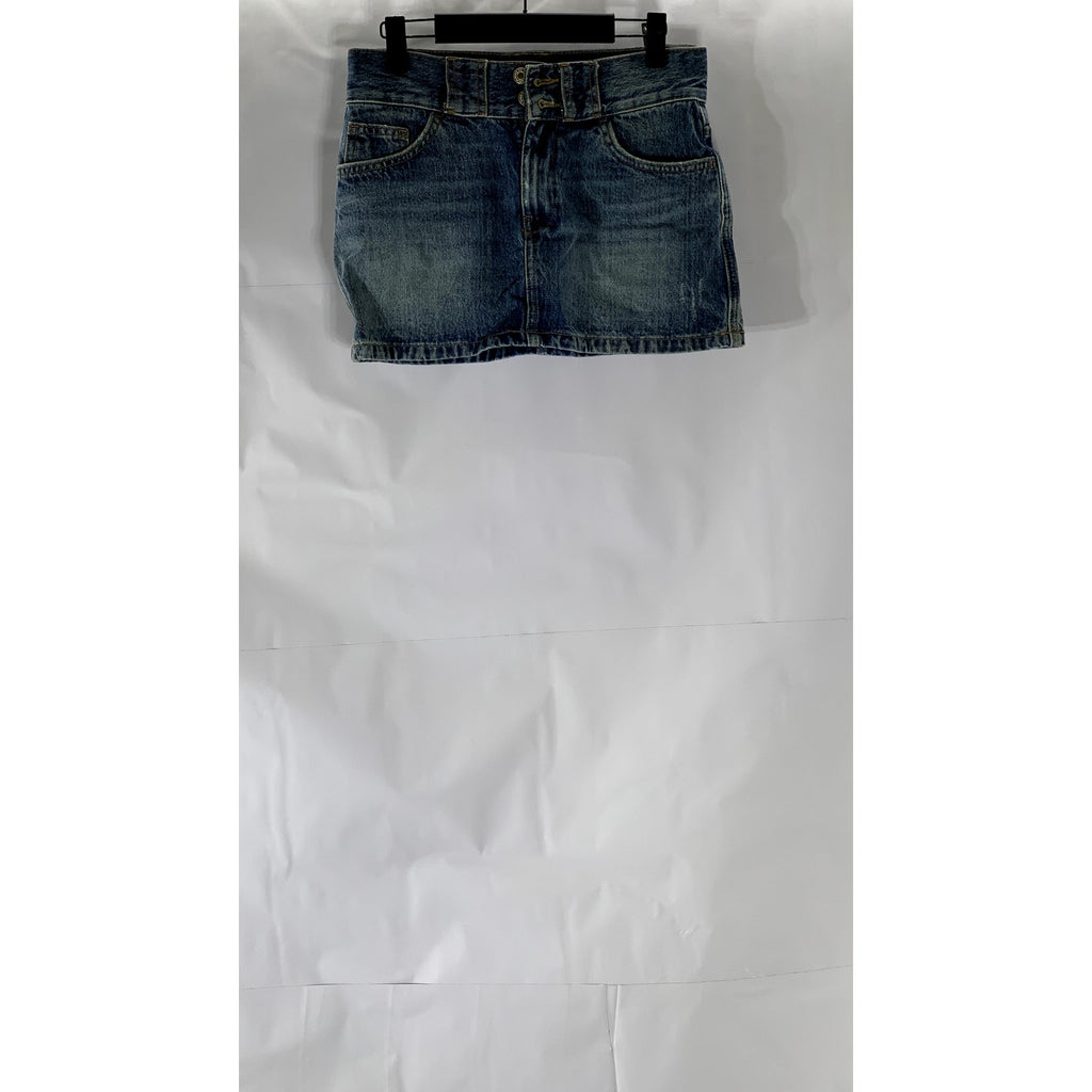 PULL&BEAR Women's Dark Blue Distressed Denim Mini Skirt SZ 0