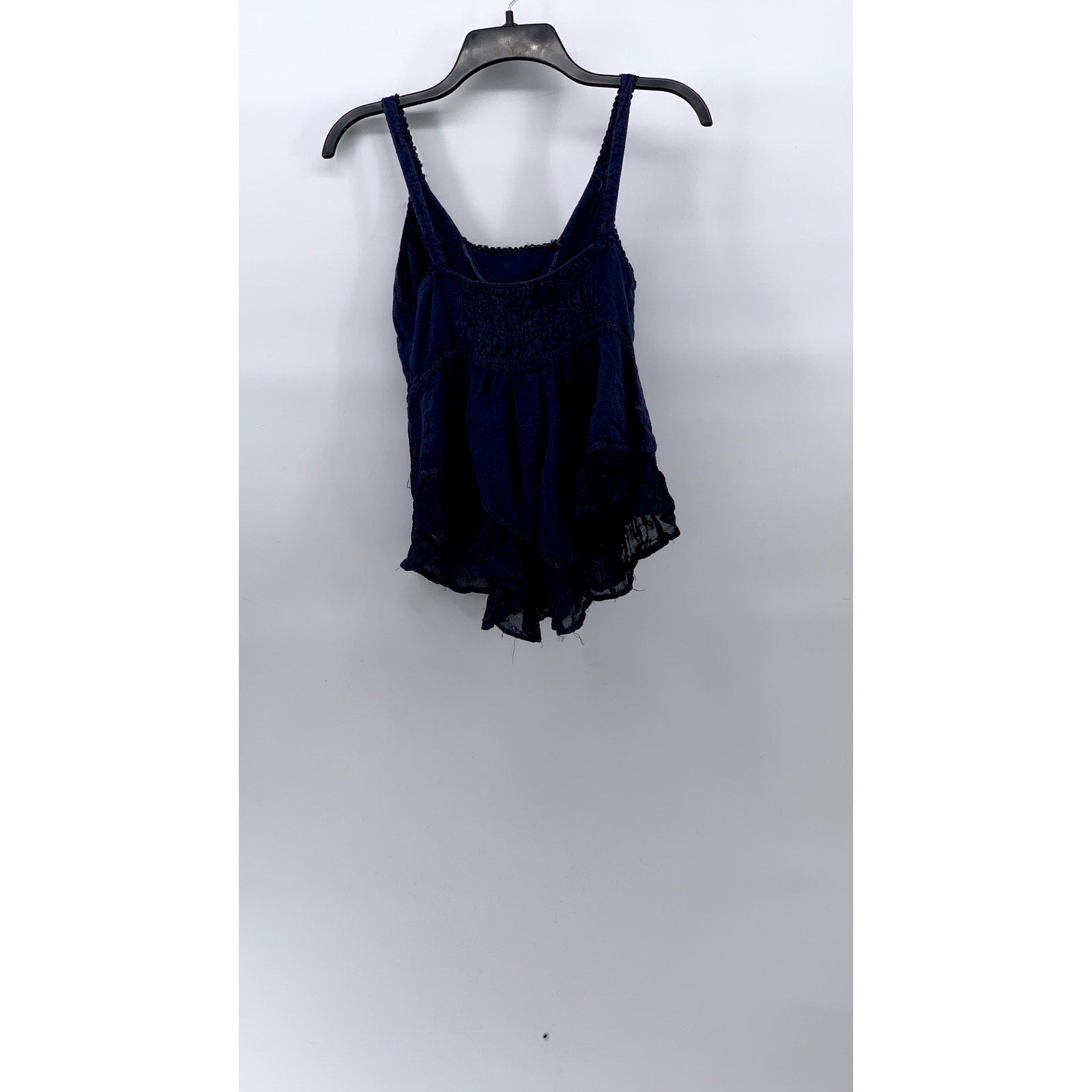 REBELLION Women's Navy Blue Lace-Trim V-Neck Smocked Tank Top SZ M