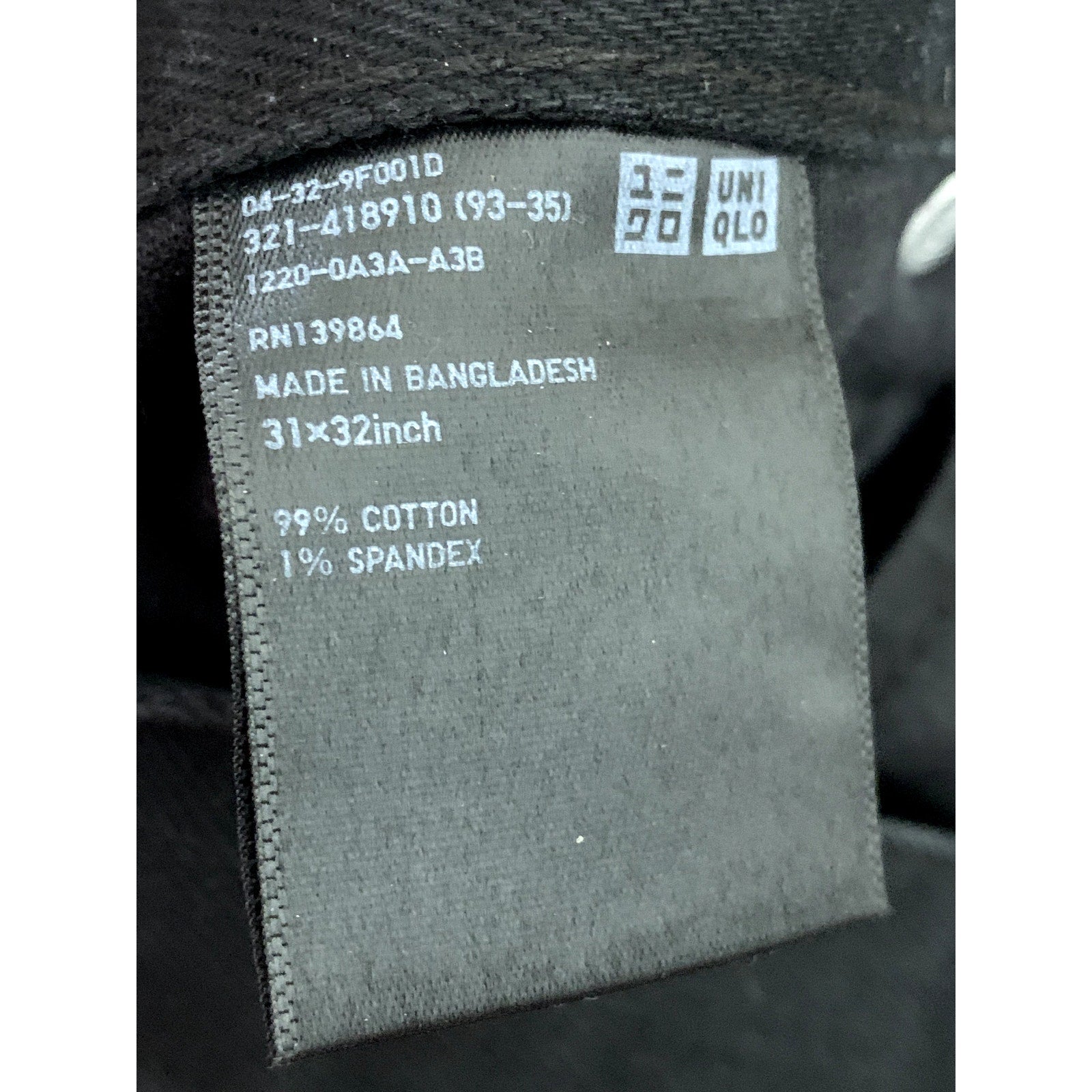 UNIQLO Men's Black Solid Slim Straight Low-Rise Five-Pocket Jean SZ 31X32