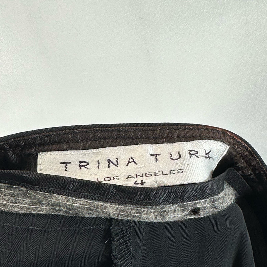 TRINA TURK Women's Black Pinstripe Cuffed Wide-Leg Pants SZ 4