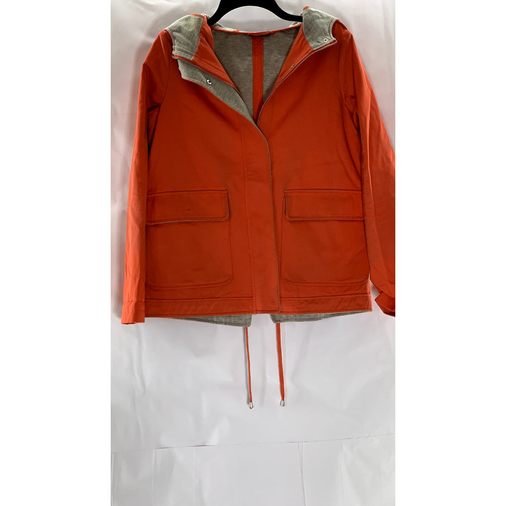 TOPSHOP Women's Orange Snap-Button Full-Zip Drawstring Hem Jacket SZ 2