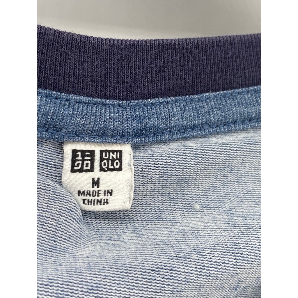 UNIQLO Men's Blue-Navy Trim Crewneck Short Sleeve Casual T-Shirt SZ M