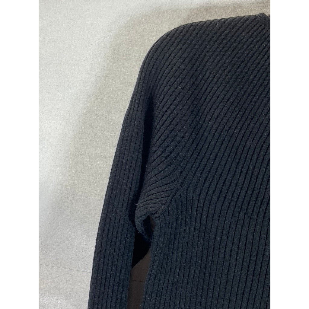 UNIQLO Women's Black Ribbed Crewneck Long Sleeve Top SZ M