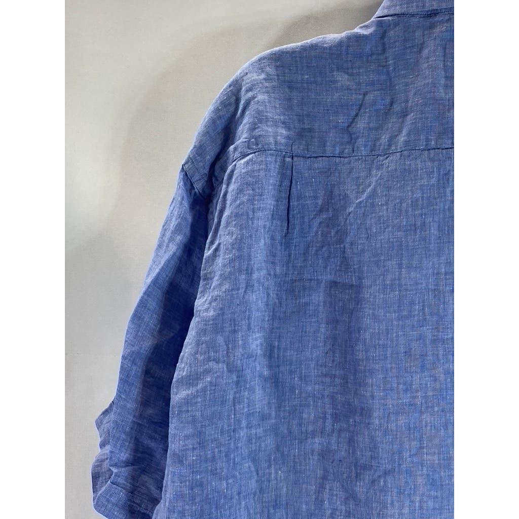 PAUL & SHARK YACHTING Men's Tall Blue Linen Button-Up Short Sleeve Shirt SZ 1XT