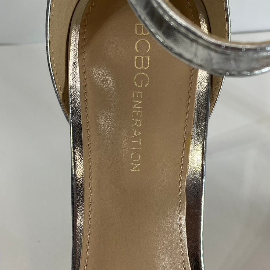 BCBGENERATION Women's Silver Rhinestone Embellished Nallah Platform Sandal SZ8.5