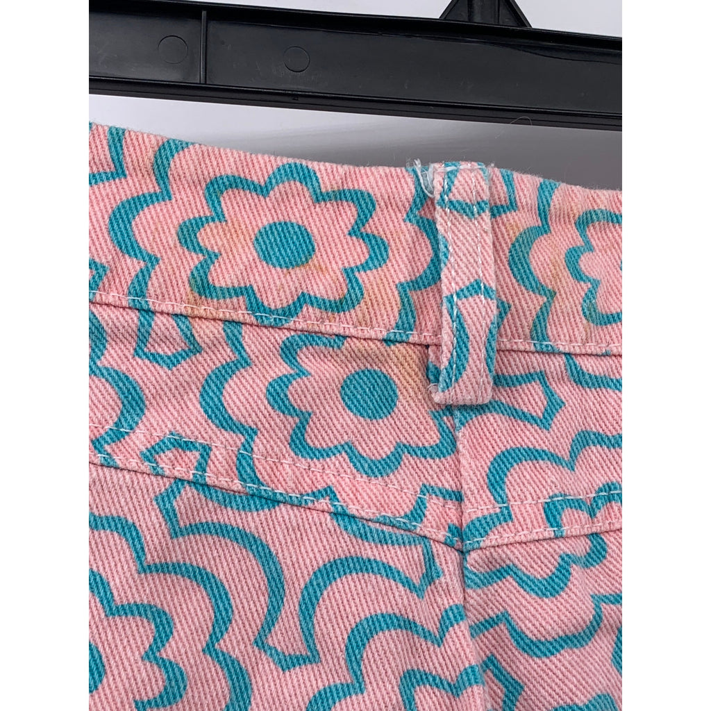LOVE + HARMONY Women's Pink-Blue Flower Print Straight-Leg High-Rise Pants SZ S