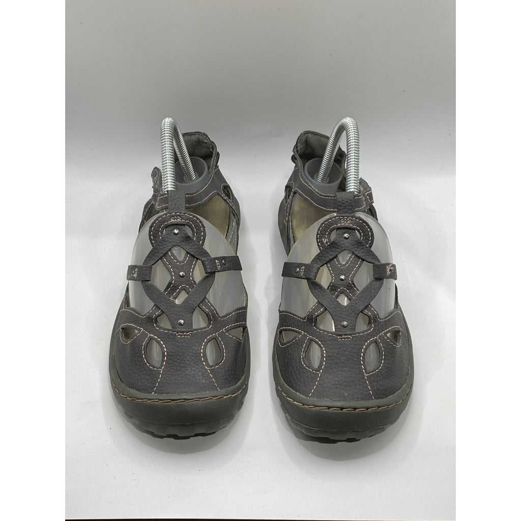 JBU By JAMBU Gray Leather Sydney Cutout Round-Toe Ankle-Strap Casual Shoes SZ7.5