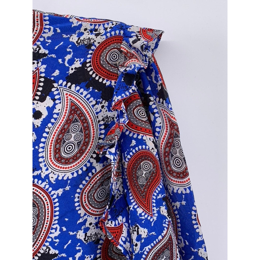 DODO BAR OR Women's Blue-Red Silk Paisley Mock-Neck Long Sleeve Top SZ 40(USS)