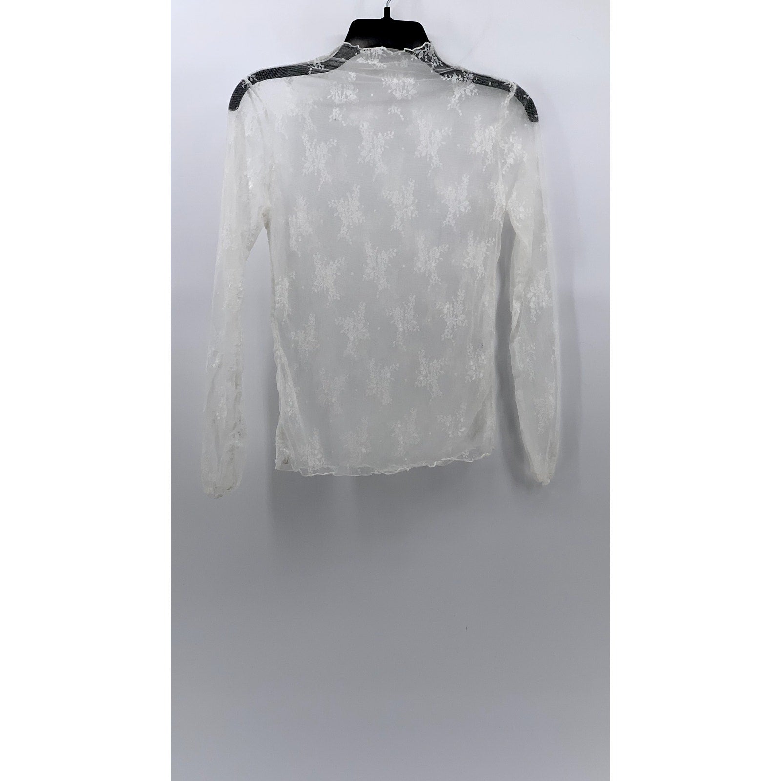 UNBRANDED Women's White Floral Mesh Mock-Neck Long Sleeve Top SZ S
