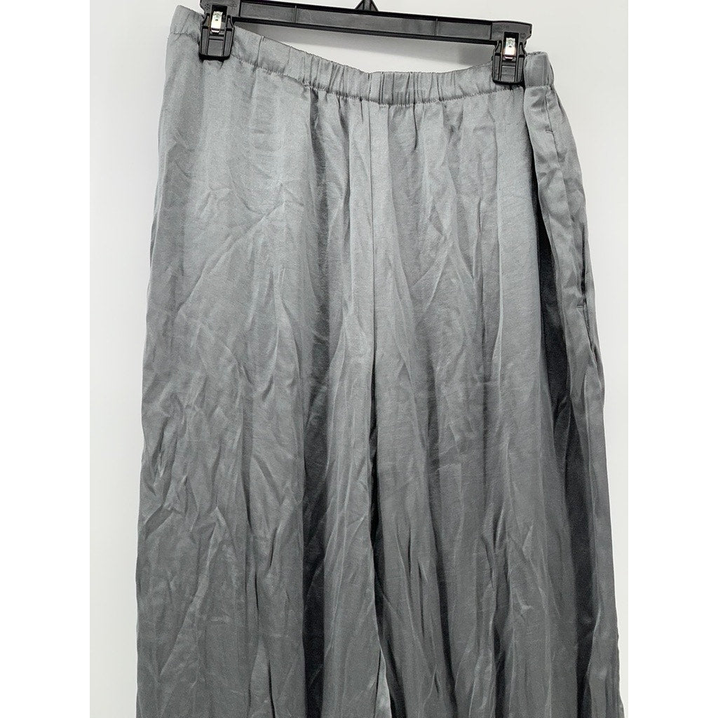 MADEWELL Women's Gray Satin Elastic-Waist Straight-Leg Full-Length Pants SZ M