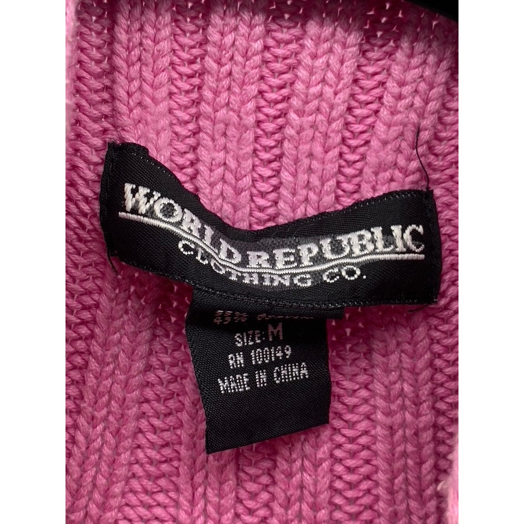 WORLD REPUBLIC CLOTHING CO. Women's Pink Rib Knit Mock-Neck Sleeveless Top SZ M