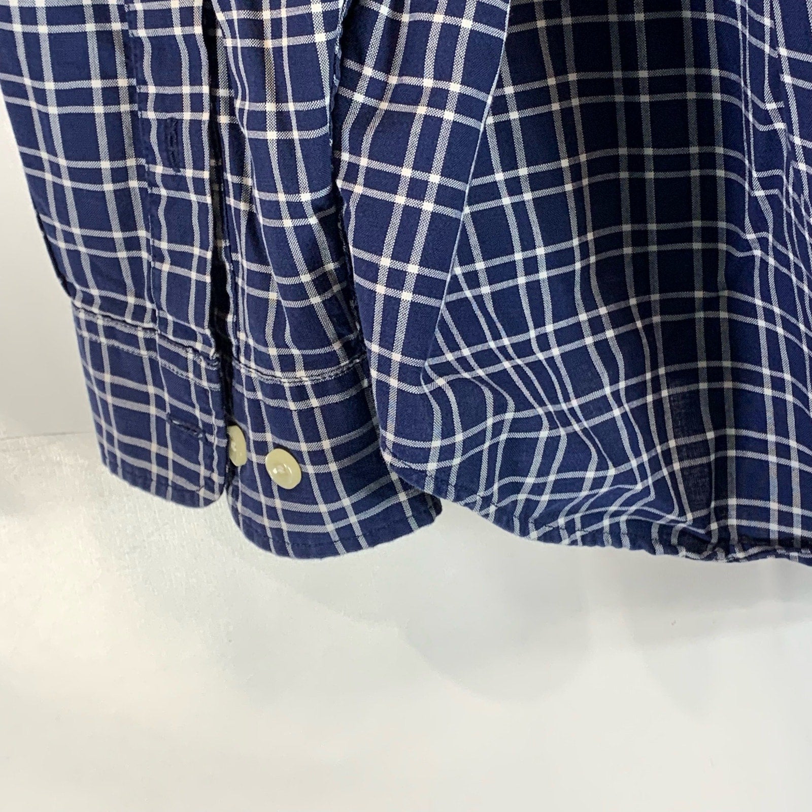 EDDIE BAUER Men's Navy Checkered Regular Fit Button-Up Long Sleeve Shirt SZ L