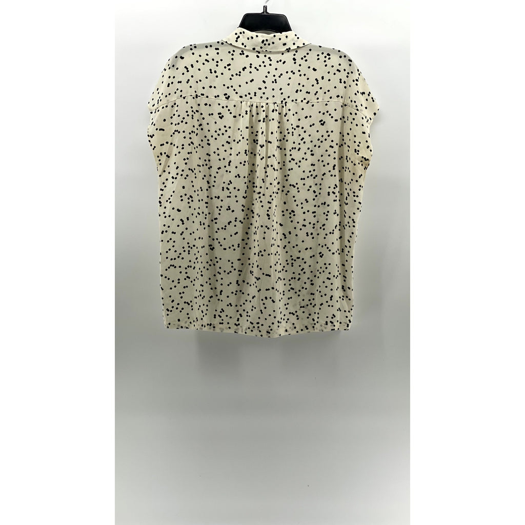 ANN TAYLOR LOFT Women's Cream-Black Dot Print Short Sleeve Button-Up Top SZ M