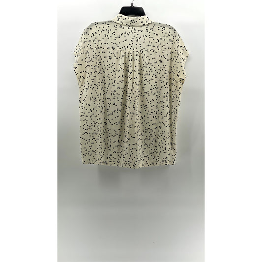 ANN TAYLOR LOFT Women's Cream-Black Dot Print Short Sleeve Button-Up Top SZ M