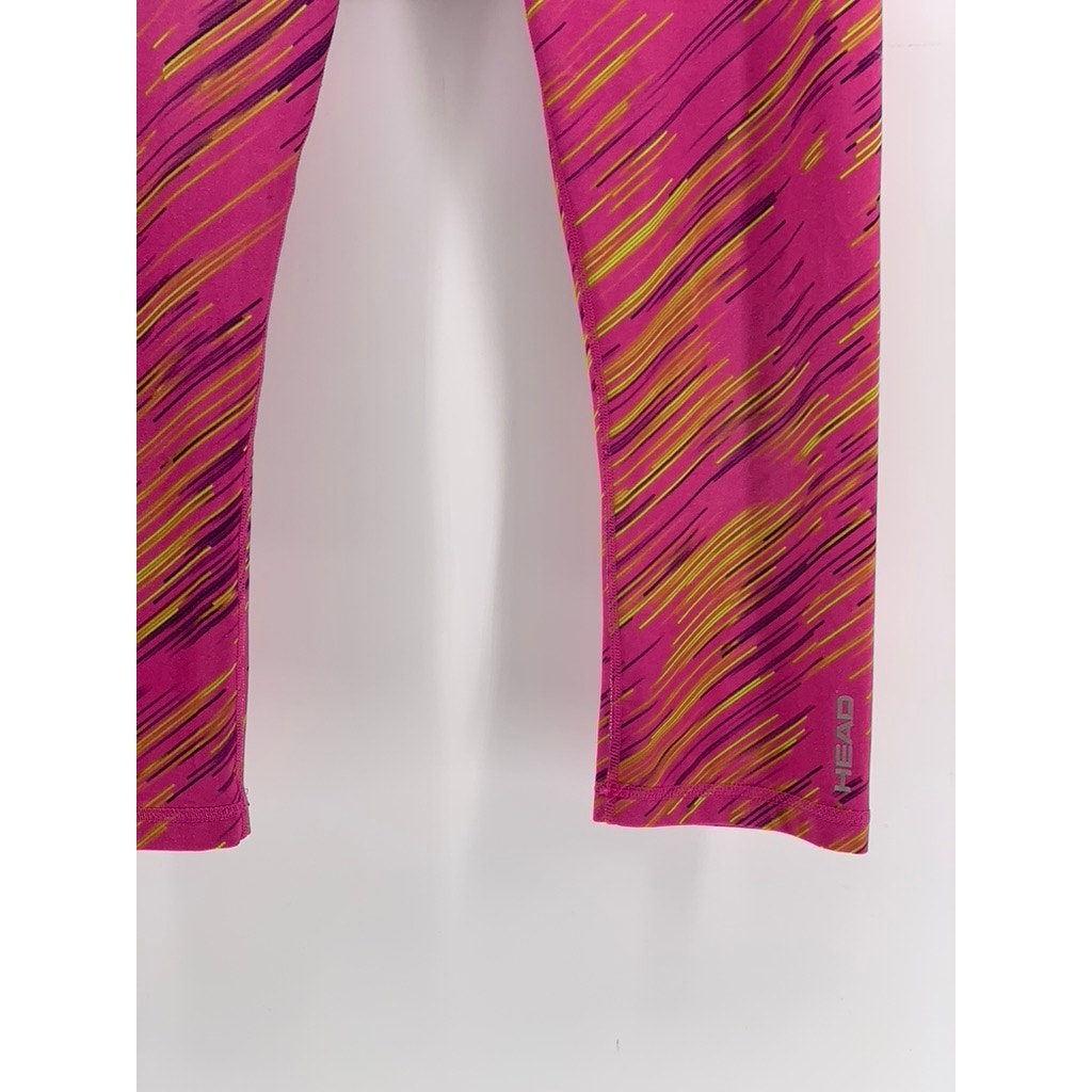 HEAD Women's Pink-Yellow Printed Capri Leggings SZ S