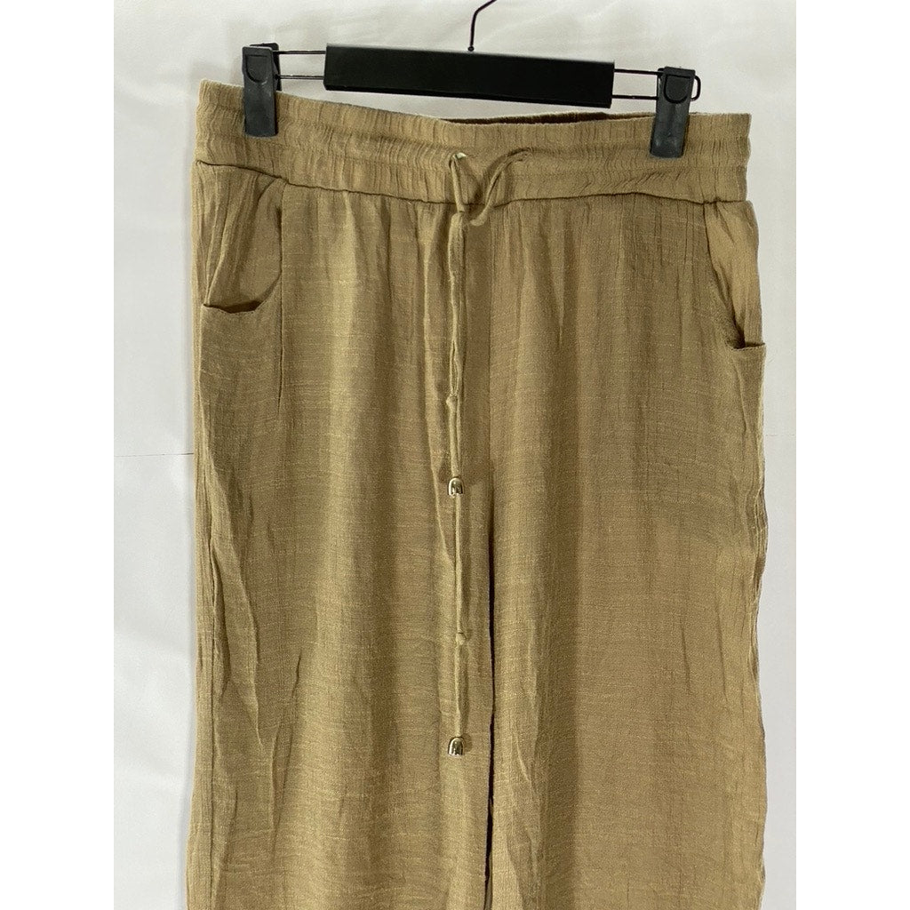 BEACH BREAK Women's Tan Lightweight Drawstring Pull-On Pants SZ M
