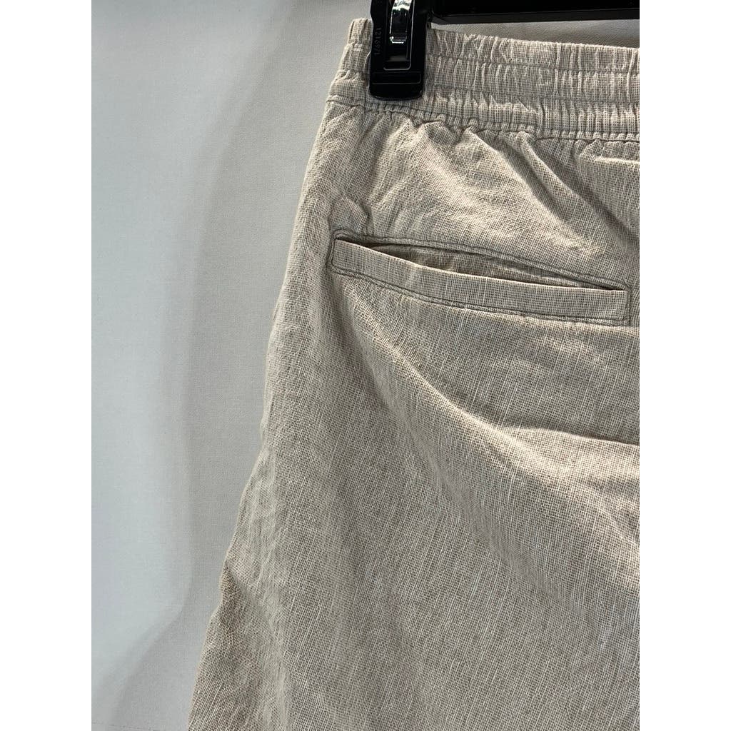 ABERECROMBIE & FITCH Men's Beige Linen-Blend Stretch Elastic Pull-On Shorts SZ L
