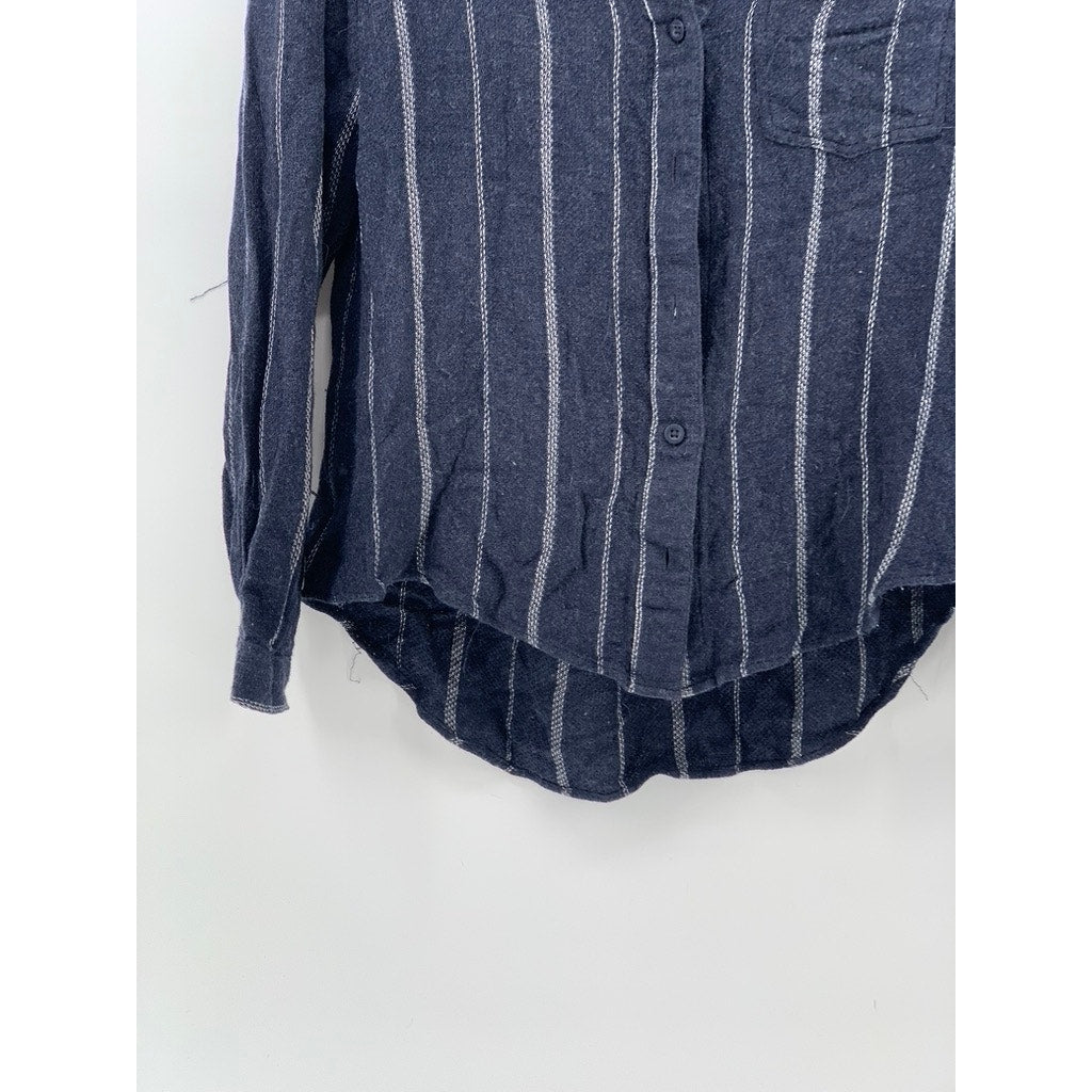 CLOTH & STONE Women's Navy Button-Up Long Sleeve Striped Tulane Top SZ S