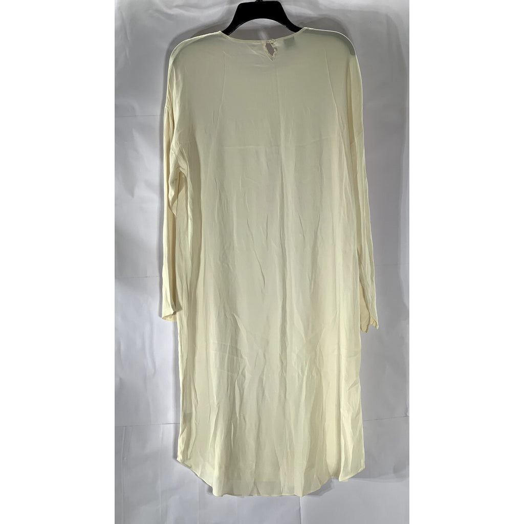 THE FROCK NYC Women's Beige Silk Crewneck Long Sleeve Lightweight Midi Dress SZS