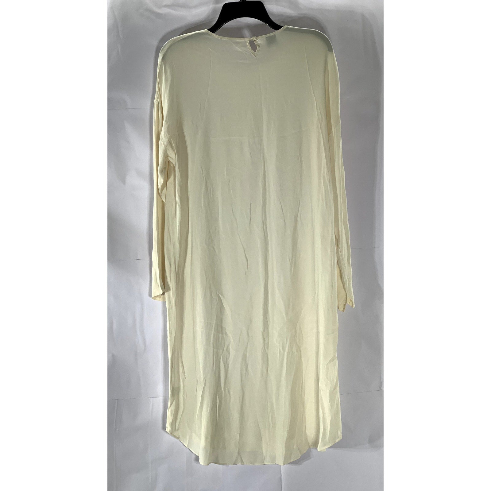 THE FROCK NYC Women's Beige Silk Crewneck Long Sleeve Lightweight Midi Dress SZS