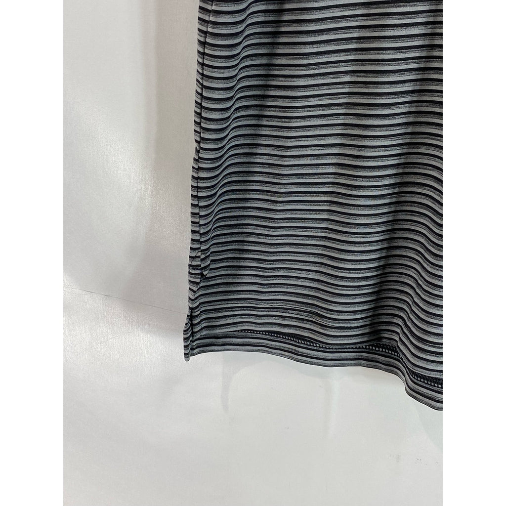 ADIDAS Men's Black/White Striped Regular-Fit Spread Collar Golf Polo SZ M