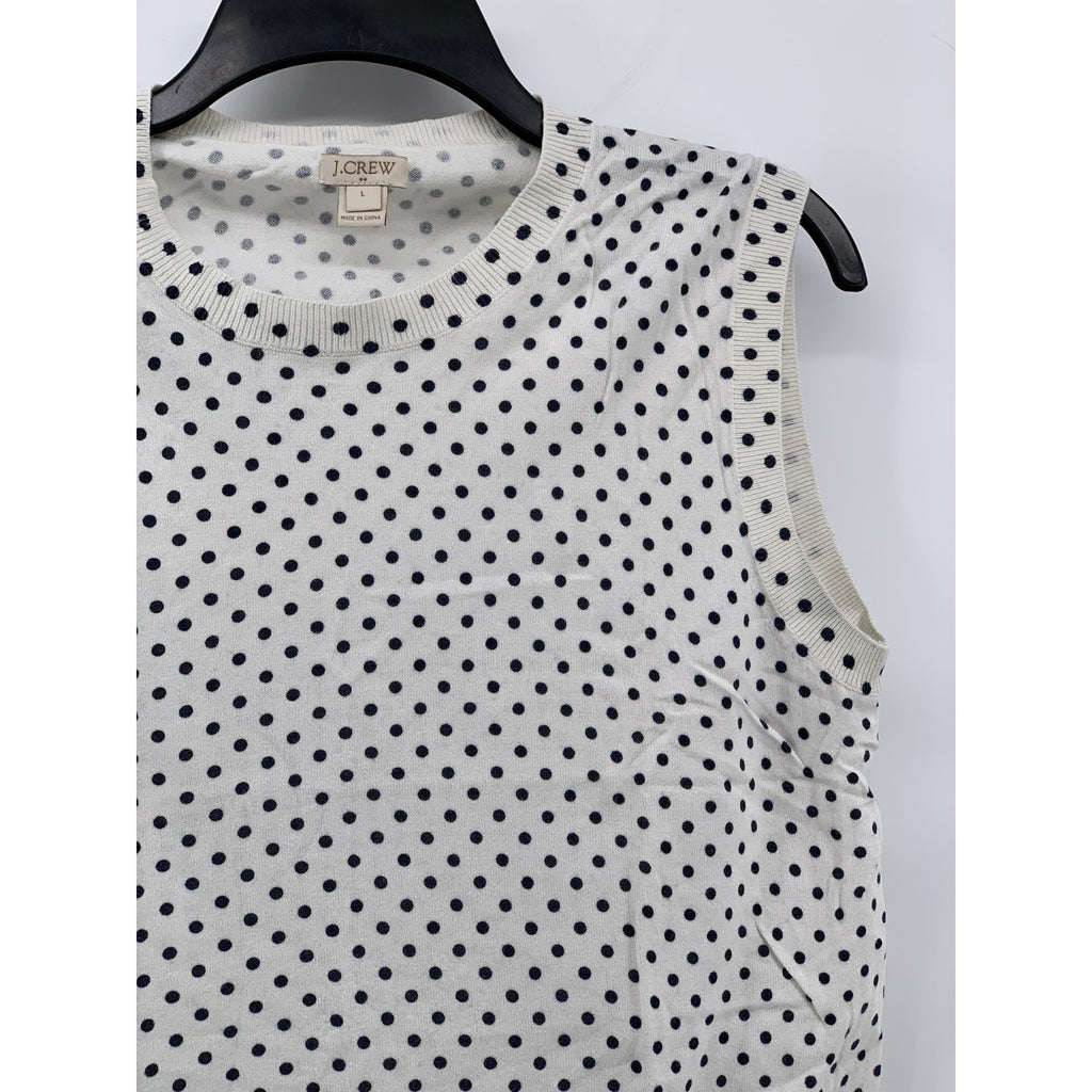 J.CREW Women’s White-Navy Polka Dot Crewneck Caryn Shell Sleeveless Top SZ L
