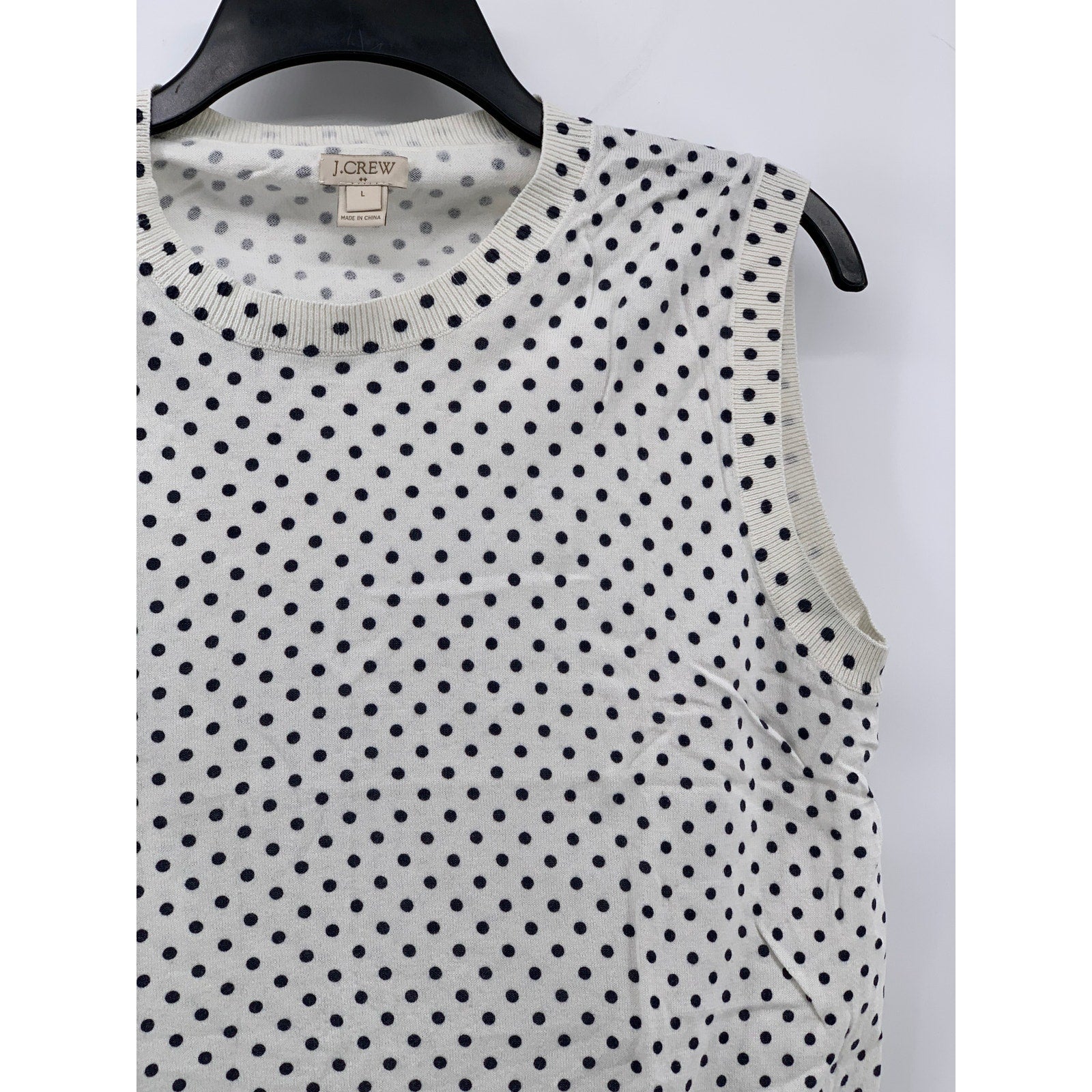 J.CREW Women’s White-Navy Polka Dot Crewneck Caryn Shell Sleeveless Top SZ L