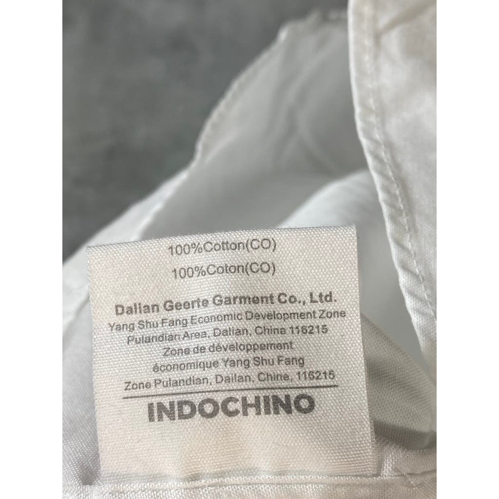 INDICHINO Men's White Solid Button-Up Long Sleeve Dress Shirt L