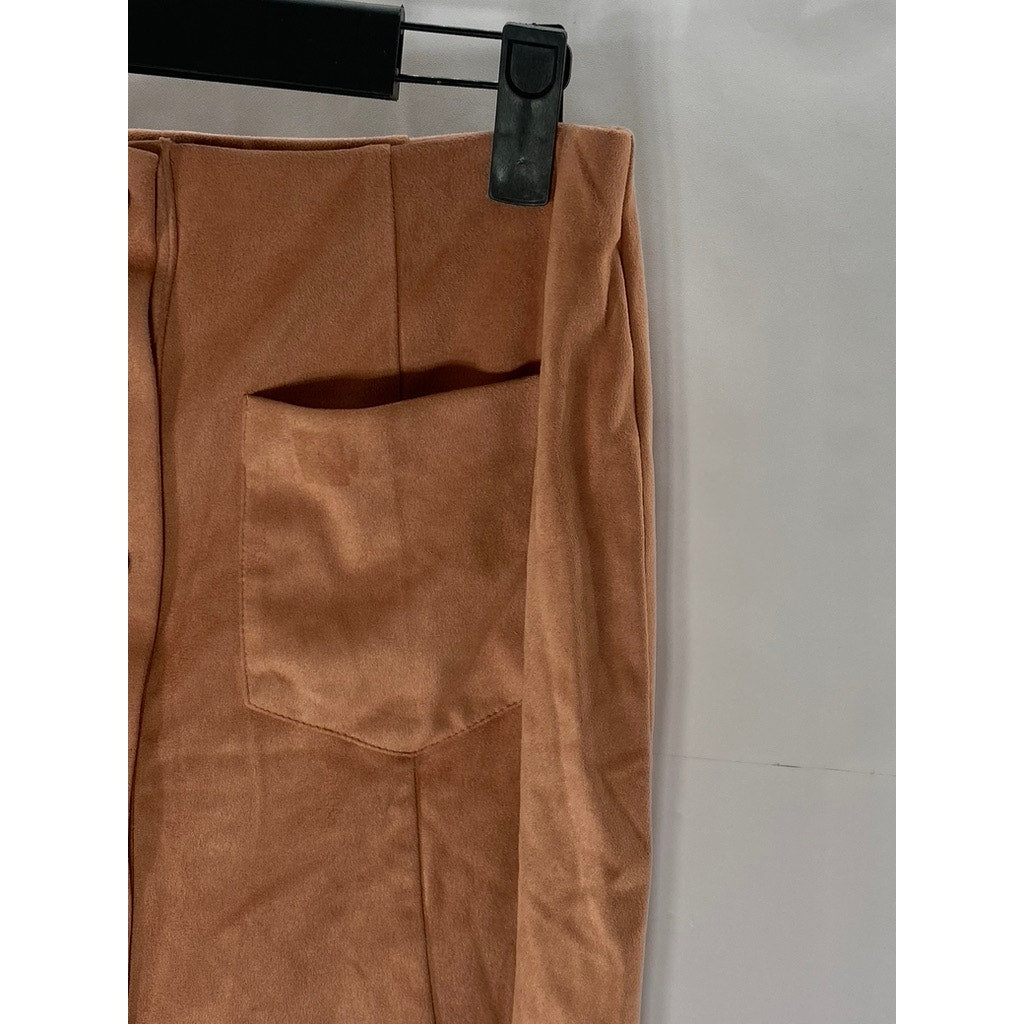FOREVER 21 Women’s Salmon Pink Button-Front Faux-Suede Mini Skirt SZ M