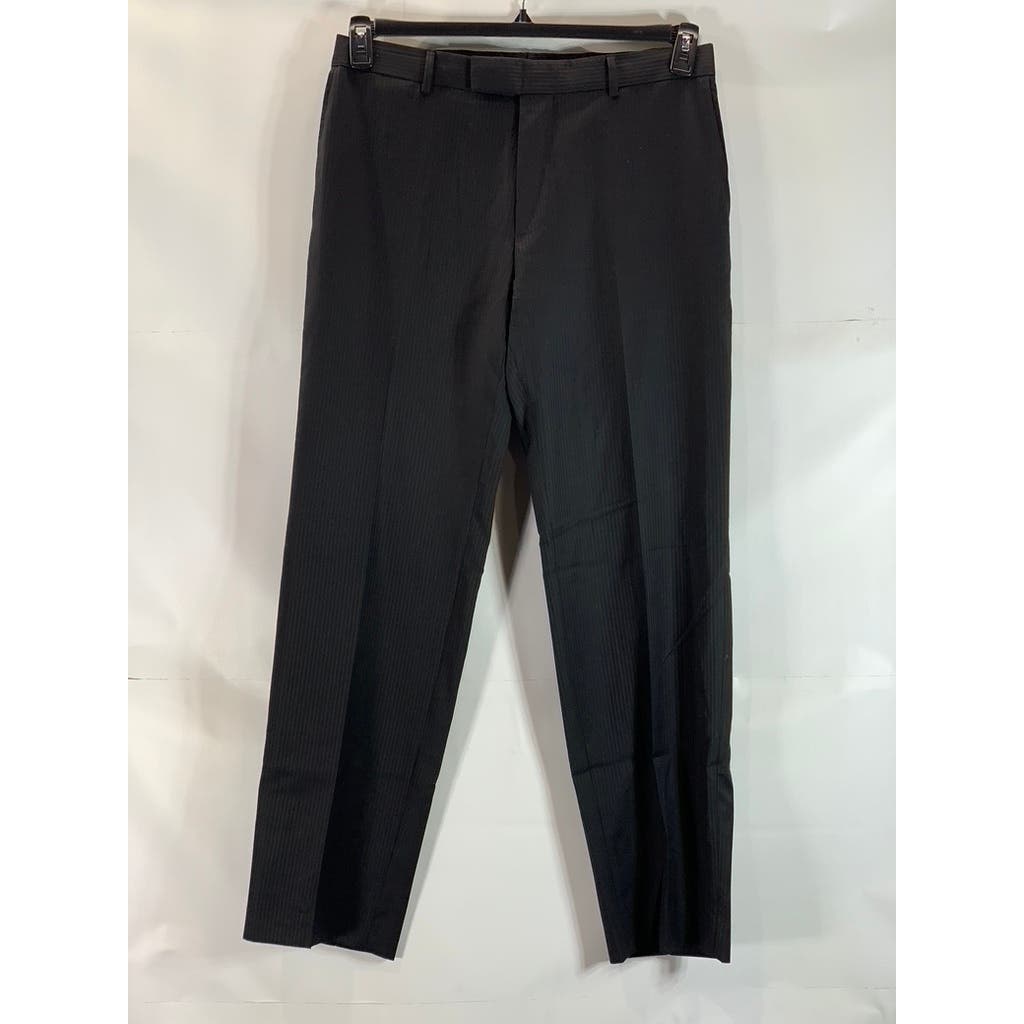 HUGO BOSS Men's Black Pinstripe Virgin Wool Flat Front Dress Pants SZ 40R