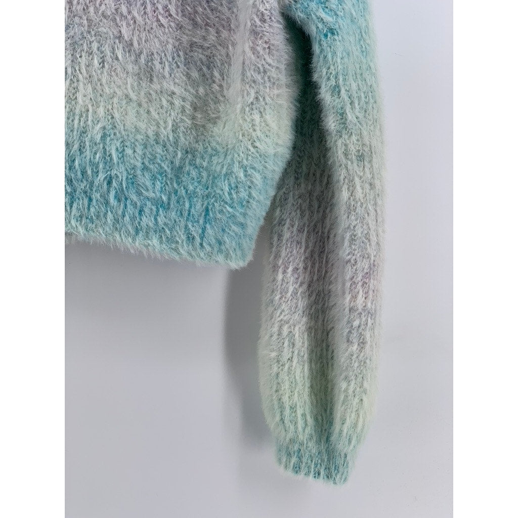 WILD FABLE Women's Blue Ombre Knit Crewnwck Cropped Sweater SZ S