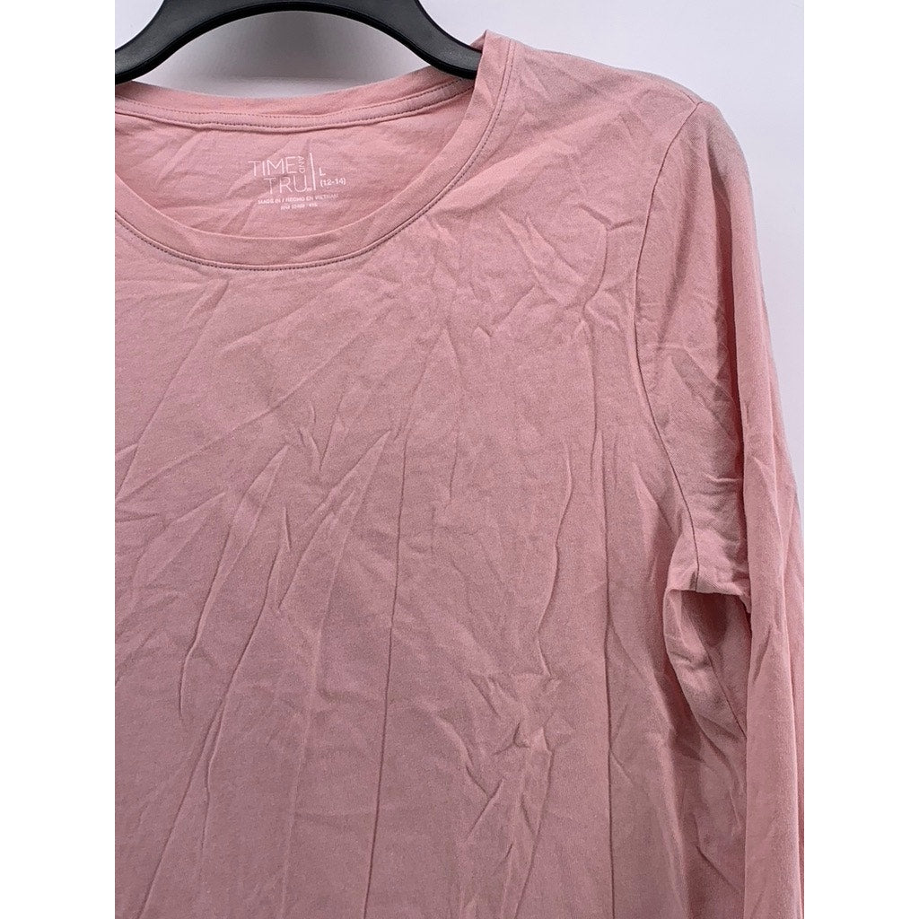TIME & TRU Women's Light Pink Casual Crewneck Long Sleeve Top SZ L