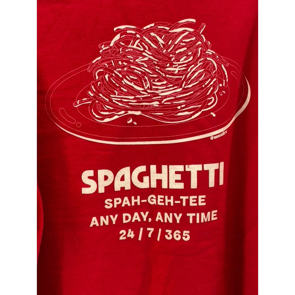 GILDAN Unisex Adult Red Crewneck Heavy Blend Spaghetti Graphic Sweatshirt SZ L