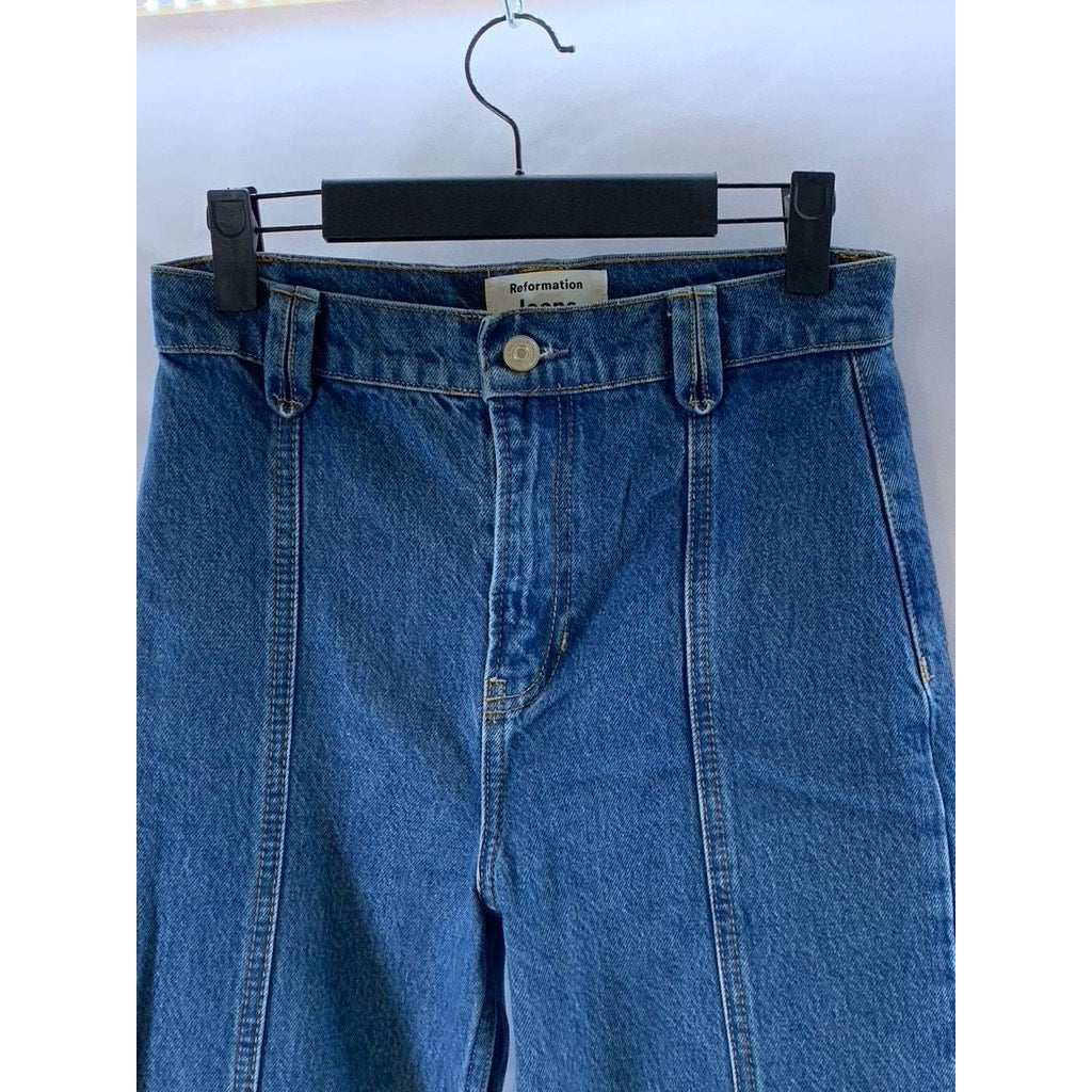 REFORMATION JEANS Women's Dark Blue Leah Seamed High-Rise Wide-Leg Jeans SZ 25