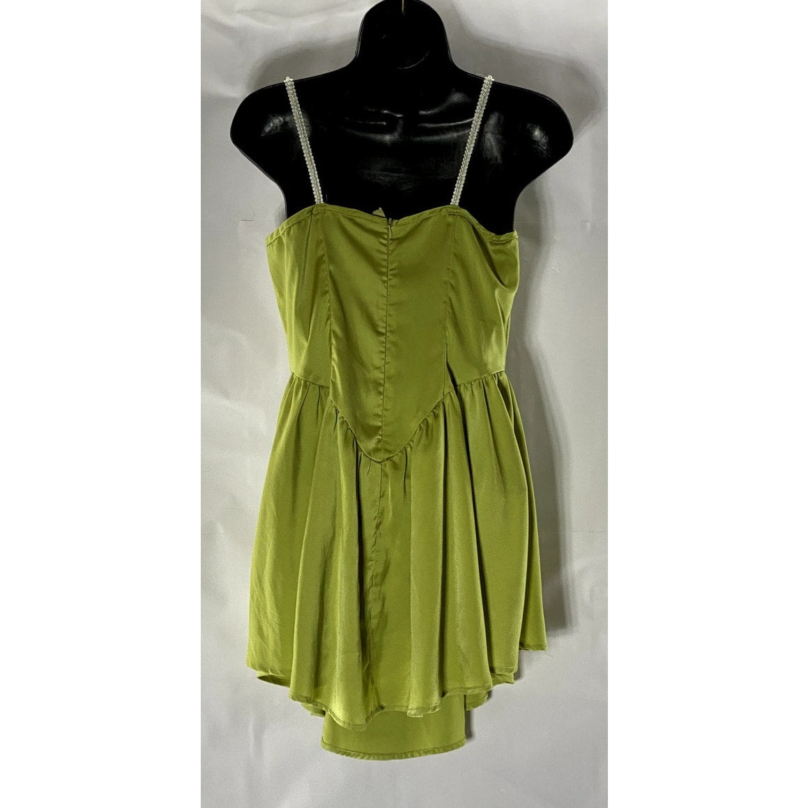 UNBRANDED Women's Lime Green Straight-Neck Spaghetti Strap Ruffle Mini Dress SZS