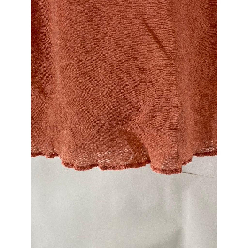 HONEYDEW Women's Pink-Beige Lace-Trim V-Neck Lettuce Hem Pullover Camisole SZ S
