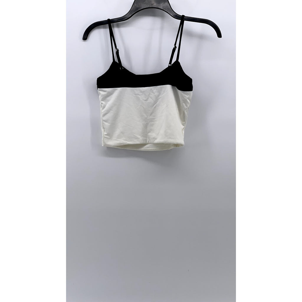 FOREVER 21 Women's Black-White Colorblock Spaghetti Strap Cropped Top SZ S