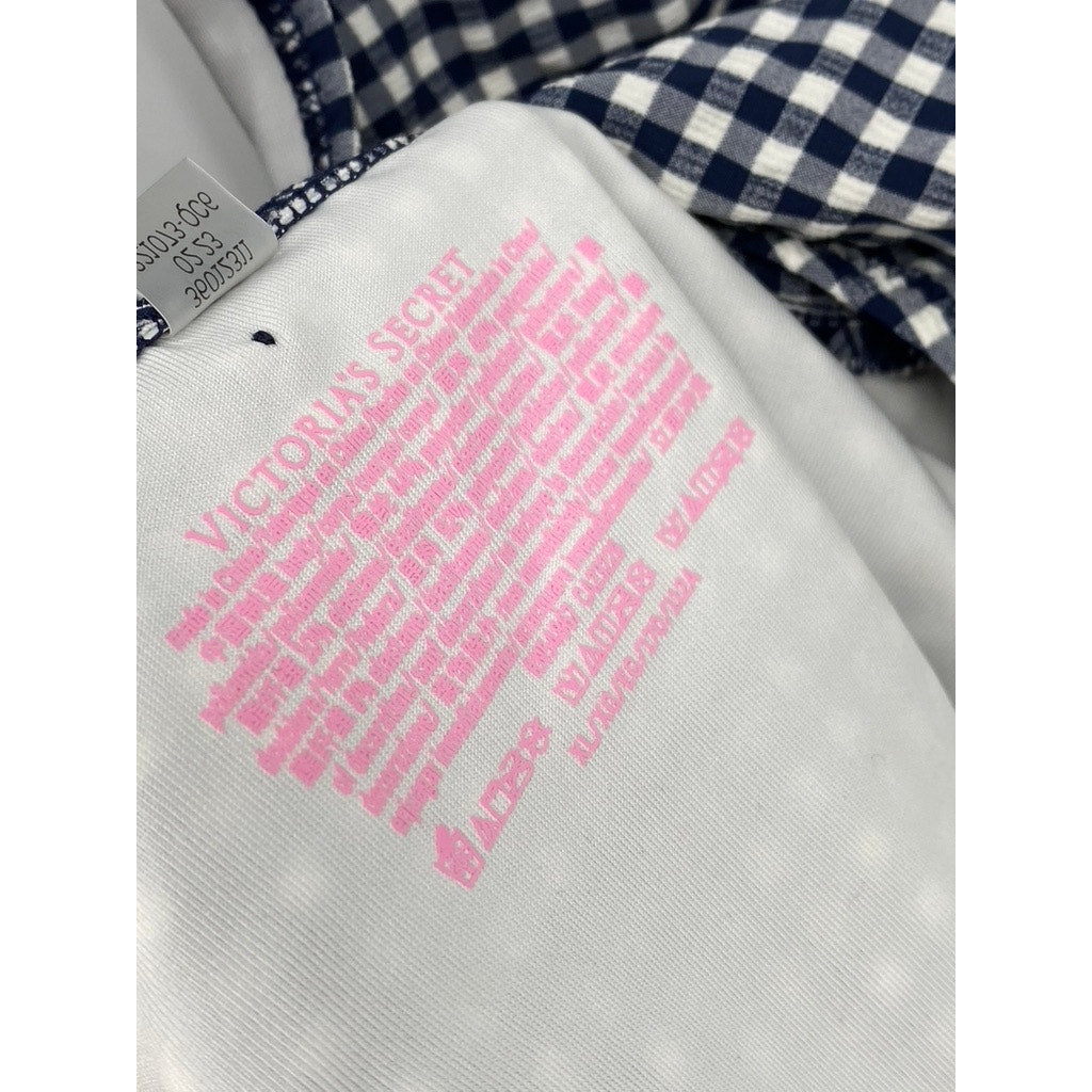 VICTORIA SECRET Women's Blue-White Gingham Cutout V-Neck Tie Neck Swimsuit SZ XL