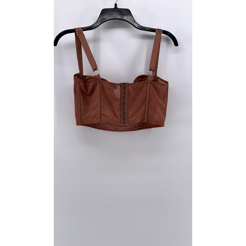 OH POLLY Women's Rust Pink Mesh Corset Crop Top SZ 10