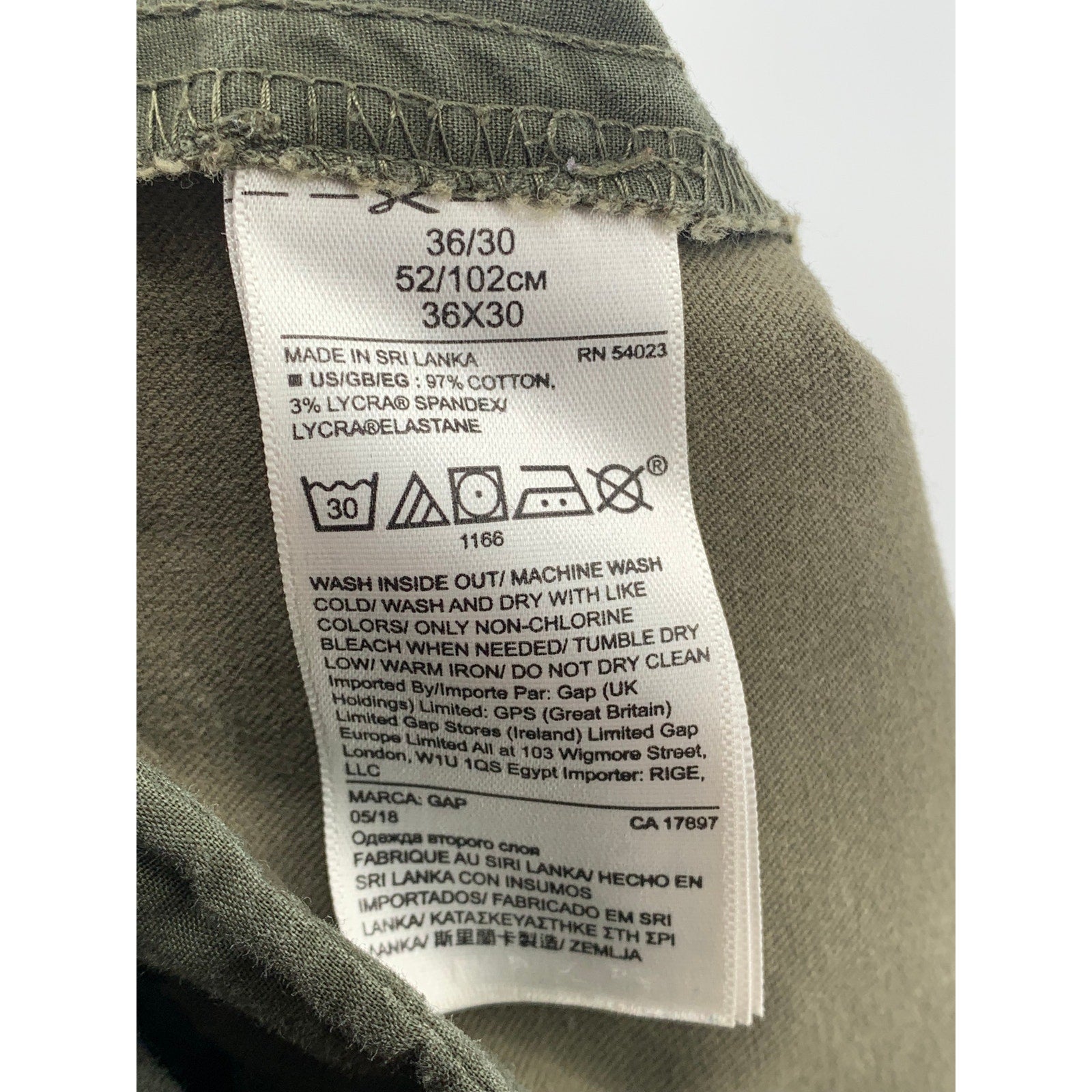 GAP Men's Olive Green Solid Slim Chino Pants SZ 36X30