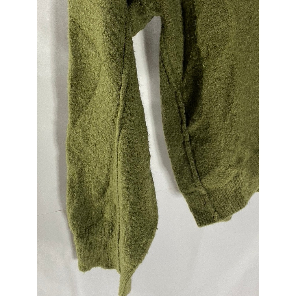 ASOS Women's Olive Green V-Neck Pullover Knit Dropped Shoulder Sweater SZ 2