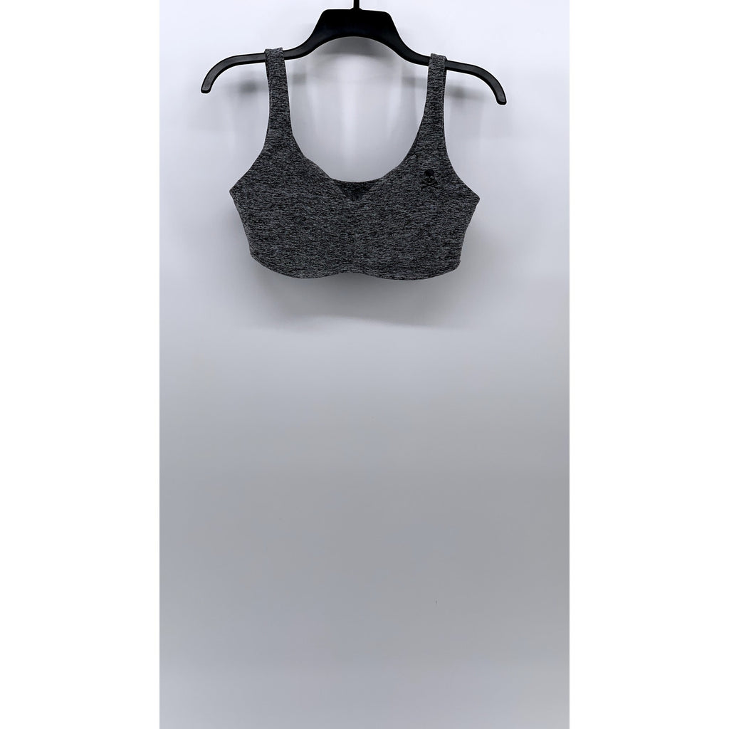 YEARS OF OURS Women's Gray-Black Printed Sweetheart Neck Pullover Sports Bra SZL
