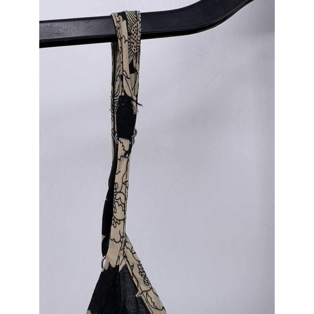 BRANDY MELVILLE Women’s Black-Beige Peony Print Scoop-Neck Slip Mini Dress SZ OS