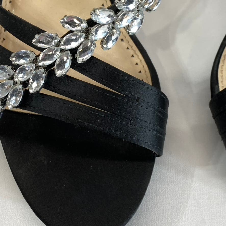ADRIENNE VITTADINI Women's Black Satin Germaine Embellished Open-Toe Sandal SZ10