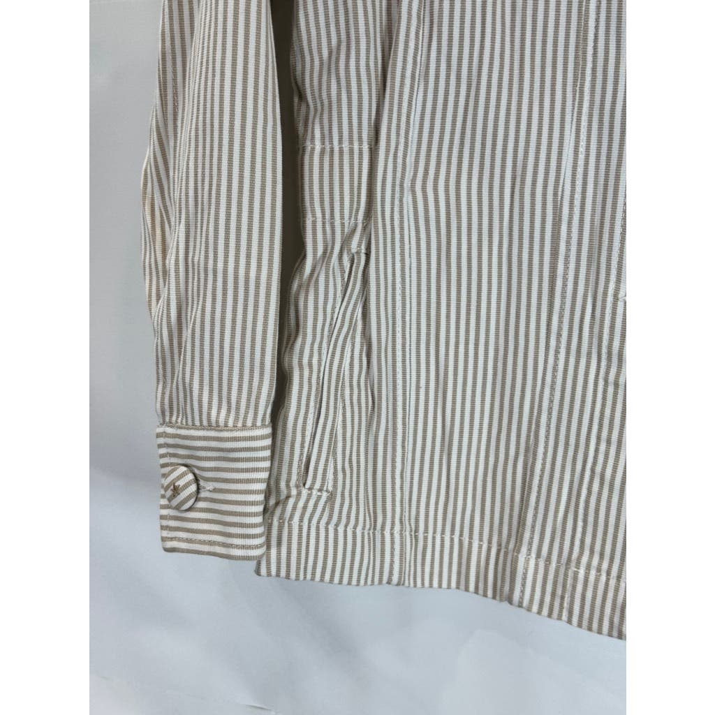 MARELLA SPORT Women's Button Down Striped Tan/White Shirt Jacket SZ 10 US